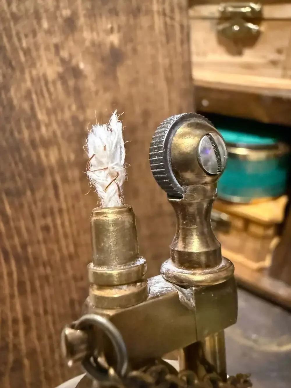 Vintage Tiffany & Co. Mother of Pearl and Brass Lift Arm Table Lighter Made in F
